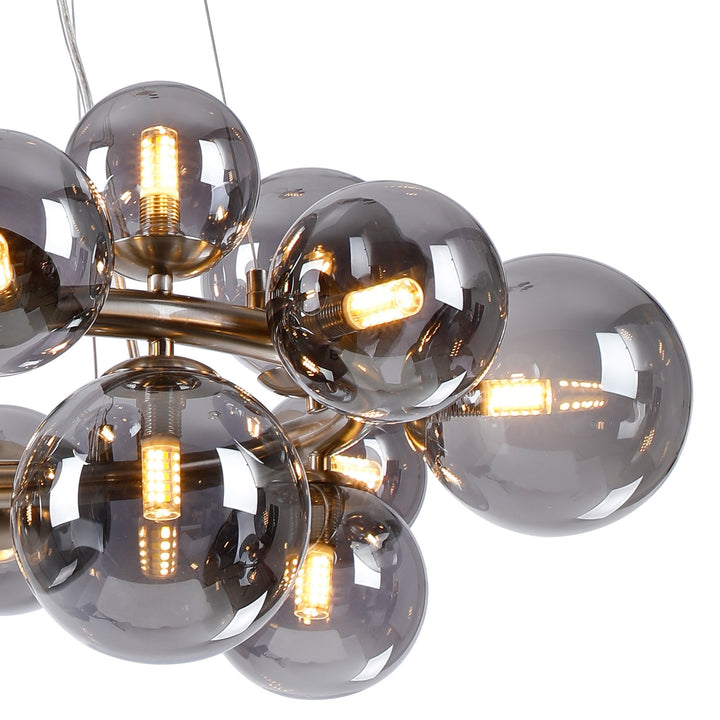 Nelson Lighting NL9059/SM9 Prague 16 Light Circular Pendant Satin Nickel Smoke Plated