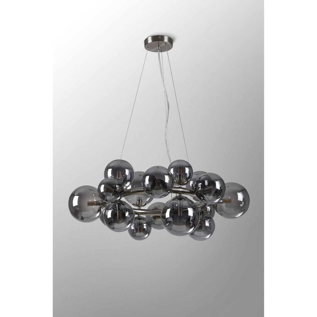 Nelson Lighting NL9059/SM9 Prague 16 Light Circular Pendant Satin Nickel Smoke Plated