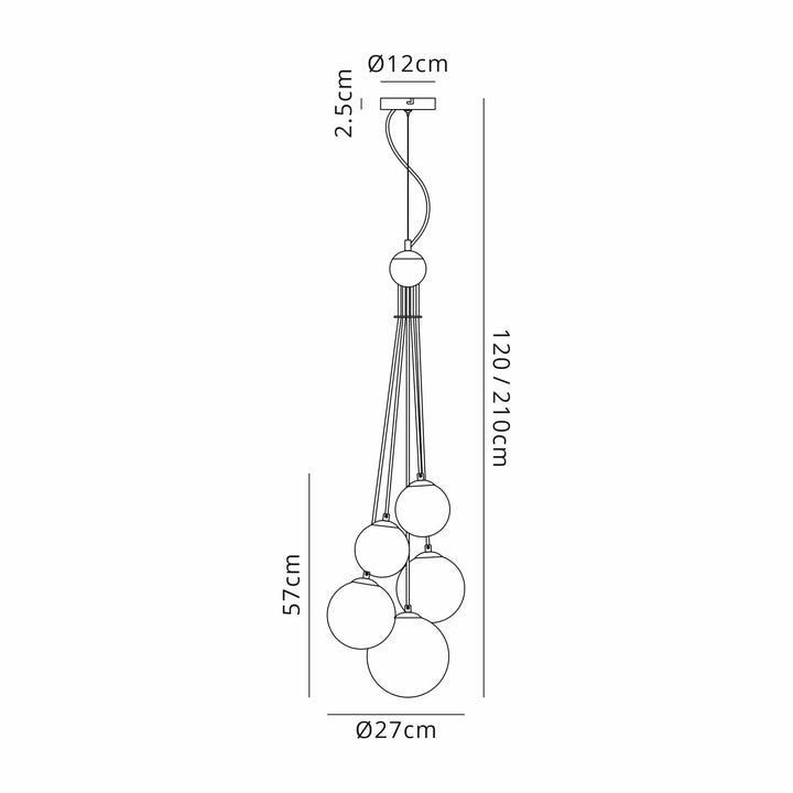 Nelson Lighting NL9060/AM9 Prague 5 Light Pendant Satin Nickel Amber Plated