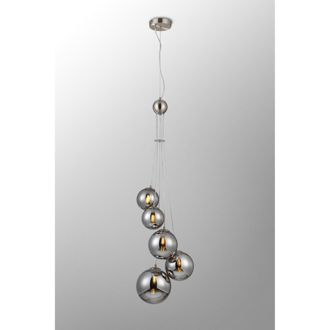 Nelson Lighting NL9060/CH9 Prague 5 Light Pendant Satin Nickel Chrome Plated