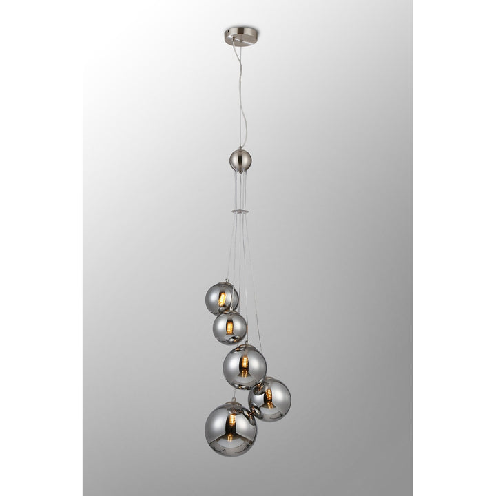 Nelson Lighting NL9060/CH9 Prague 5 Light Pendant Satin Nickel Chrome Plated