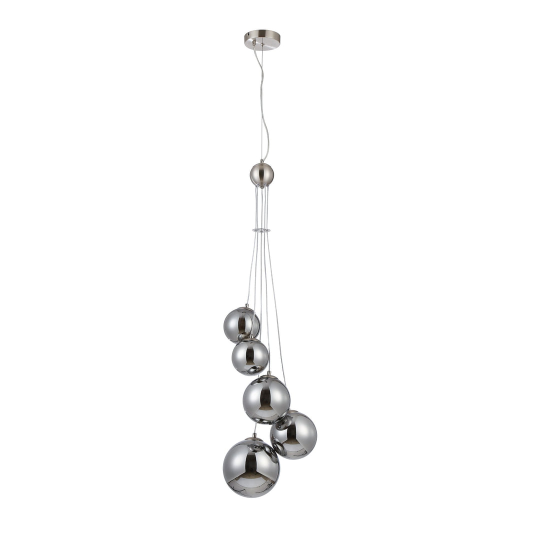 Nelson Lighting NL9060/CH9 Prague 5 Light Pendant Satin Nickel Chrome Plated