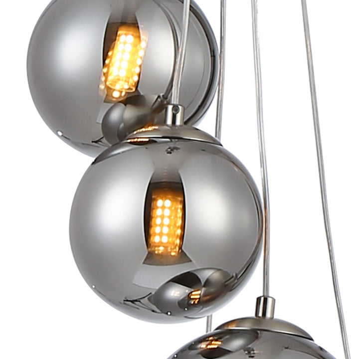 Nelson Lighting NL9060/CH9 Prague 5 Light Pendant Satin Nickel Chrome Plated