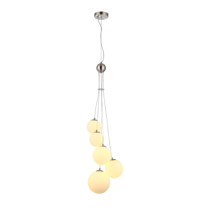 Nelson Lighting NL9060/OP9 Prague 5 Light Pendant Satin Nickel Opal