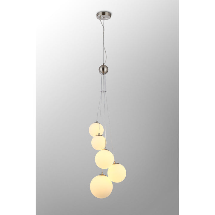 Nelson Lighting NL9060/OP9 Prague 5 Light Pendant Satin Nickel Opal