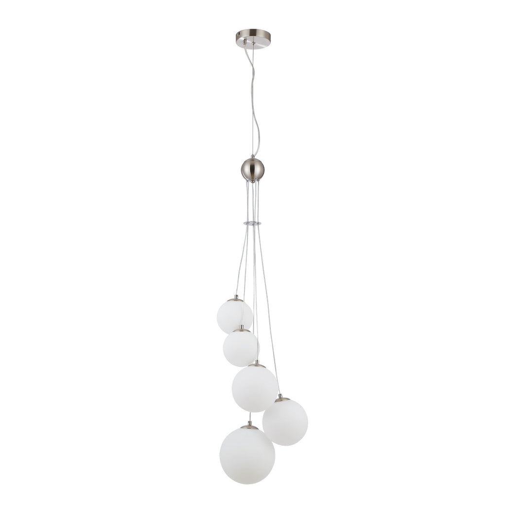 Nelson Lighting NL9060/OP9 Prague 5 Light Pendant Satin Nickel Opal