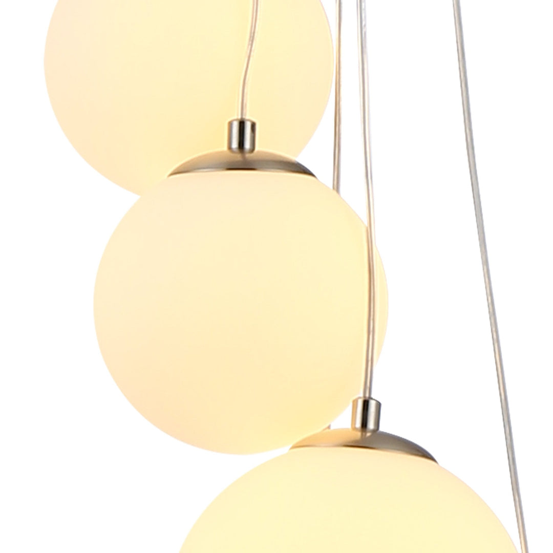 Nelson Lighting NL9060/OP9 Prague 5 Light Pendant Satin Nickel Opal