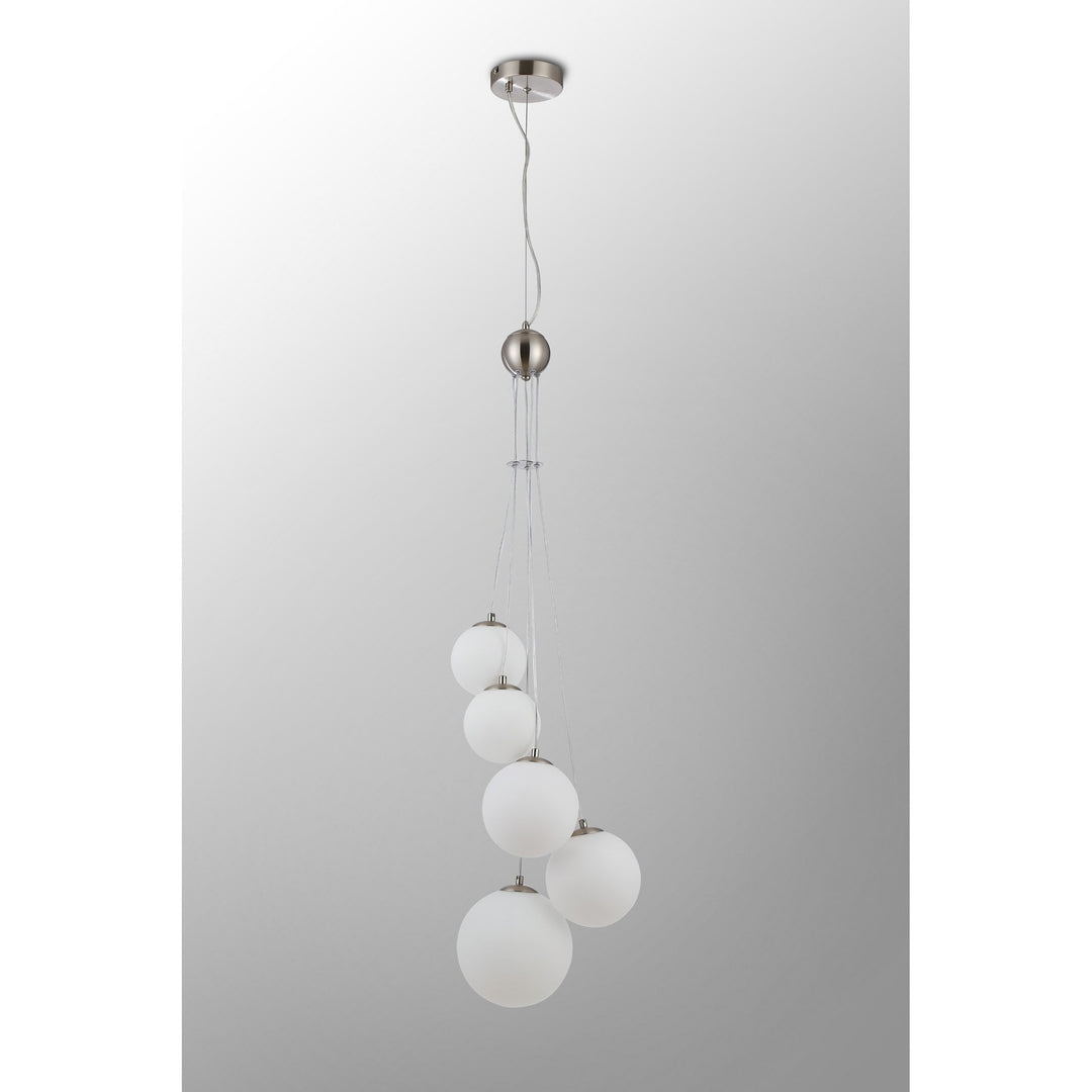 Nelson Lighting NL9060/OP9 Prague 5 Light Pendant Satin Nickel Opal