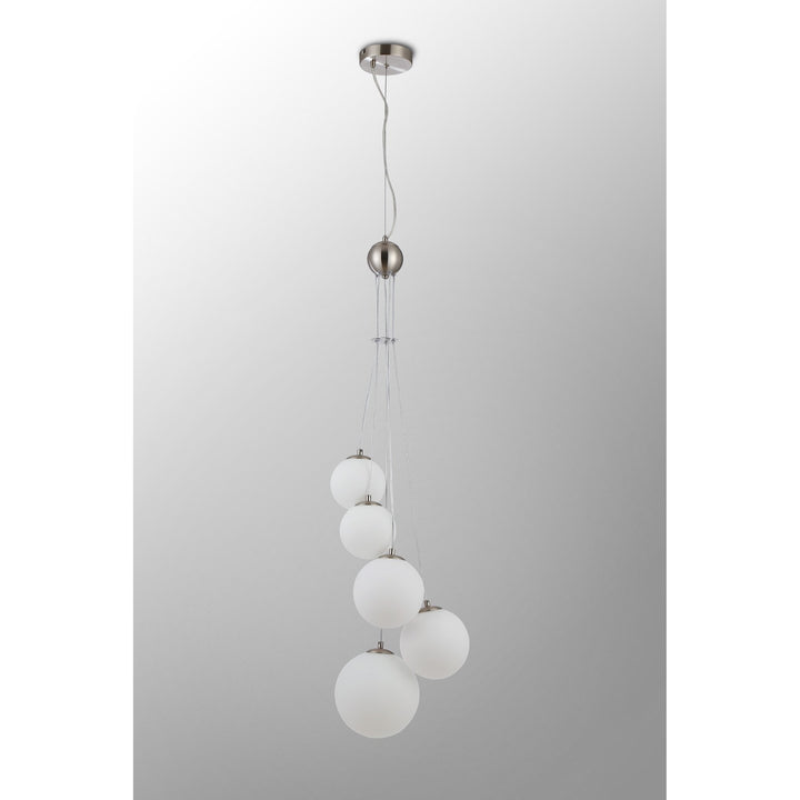 Nelson Lighting NL9060/OP9 Prague 5 Light Pendant Satin Nickel Opal