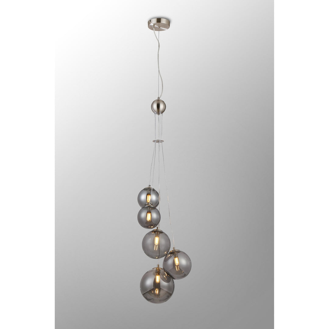 Nelson Lighting NL9060/SM9 Prague 5 Light Pendant Satin Nickel Smoke Plated