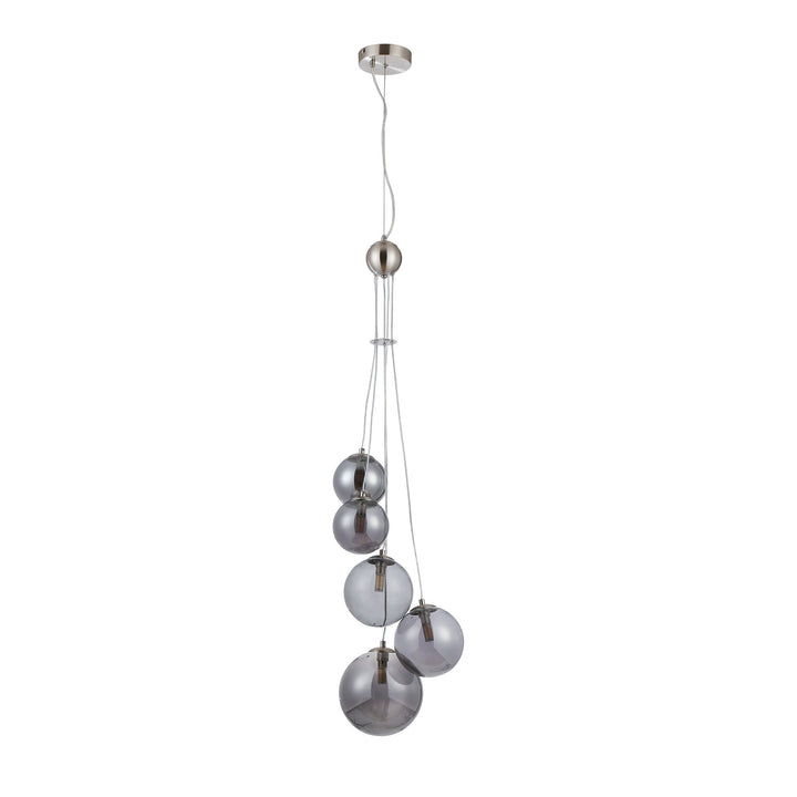 Nelson Lighting NL9060/SM9 Prague 5 Light Pendant Satin Nickel Smoke Plated