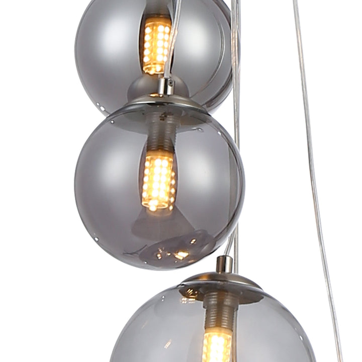 Nelson Lighting NL9060/SM9 Prague 5 Light Pendant Satin Nickel Smoke Plated