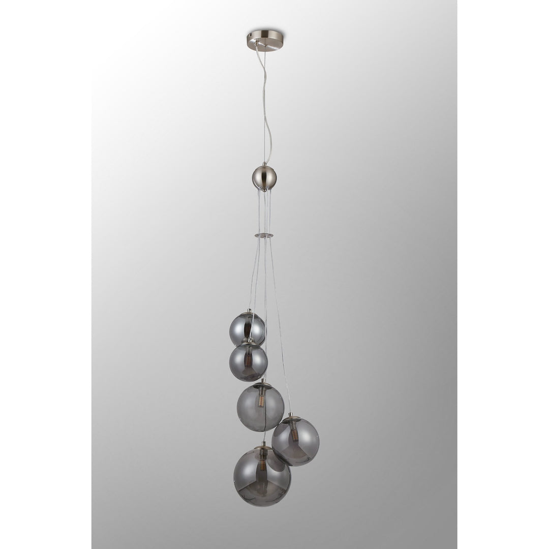 Nelson Lighting NL9060/SM9 Prague 5 Light Pendant Satin Nickel Smoke Plated