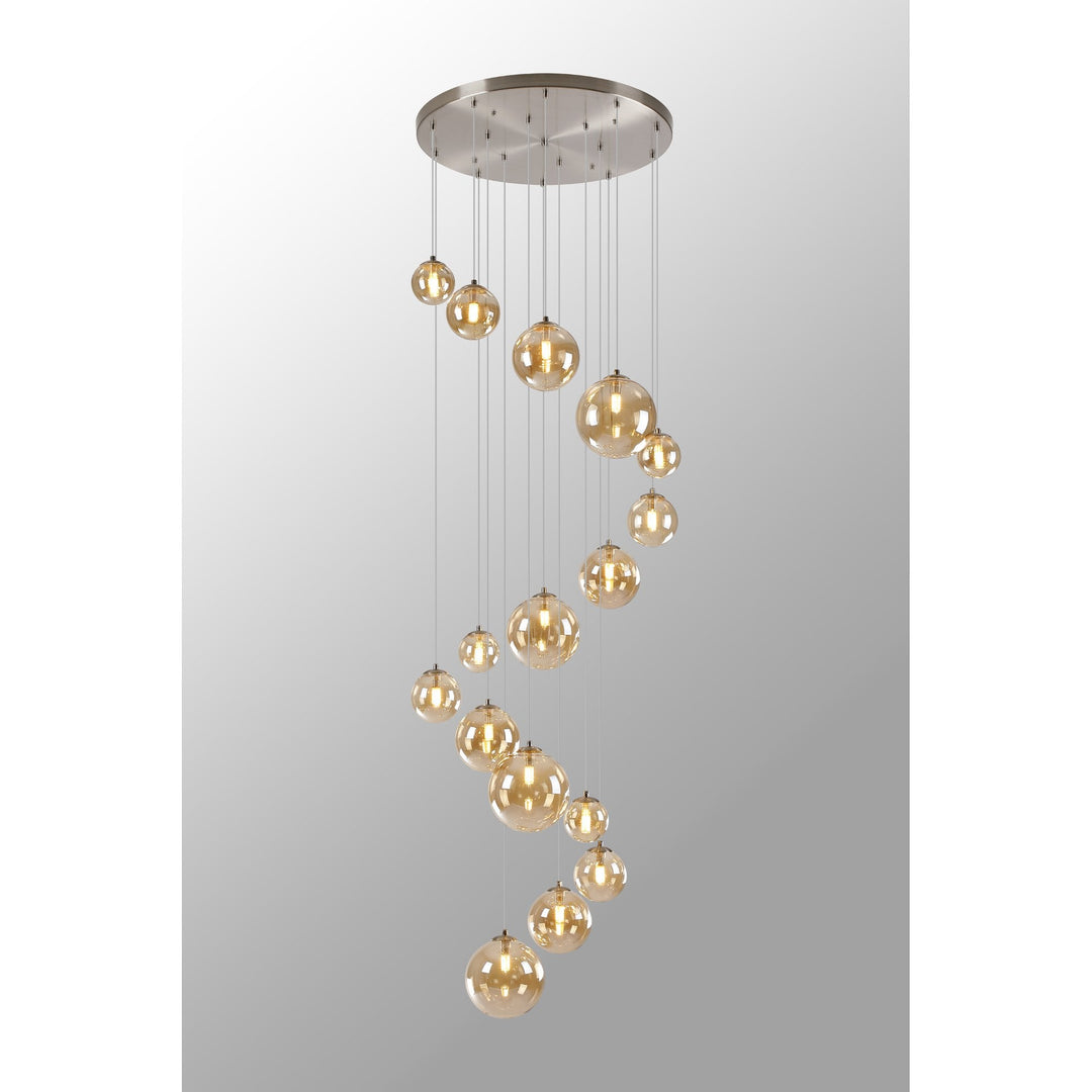 Nelson Lighting NL9061/AM9 Prague 16 Light Pendant Satin Nickel Amber Plated