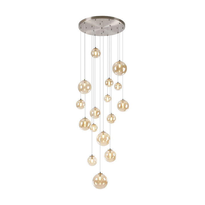 Nelson Lighting NL9061/AM9 Prague 16 Light Pendant Satin Nickel Amber Plated