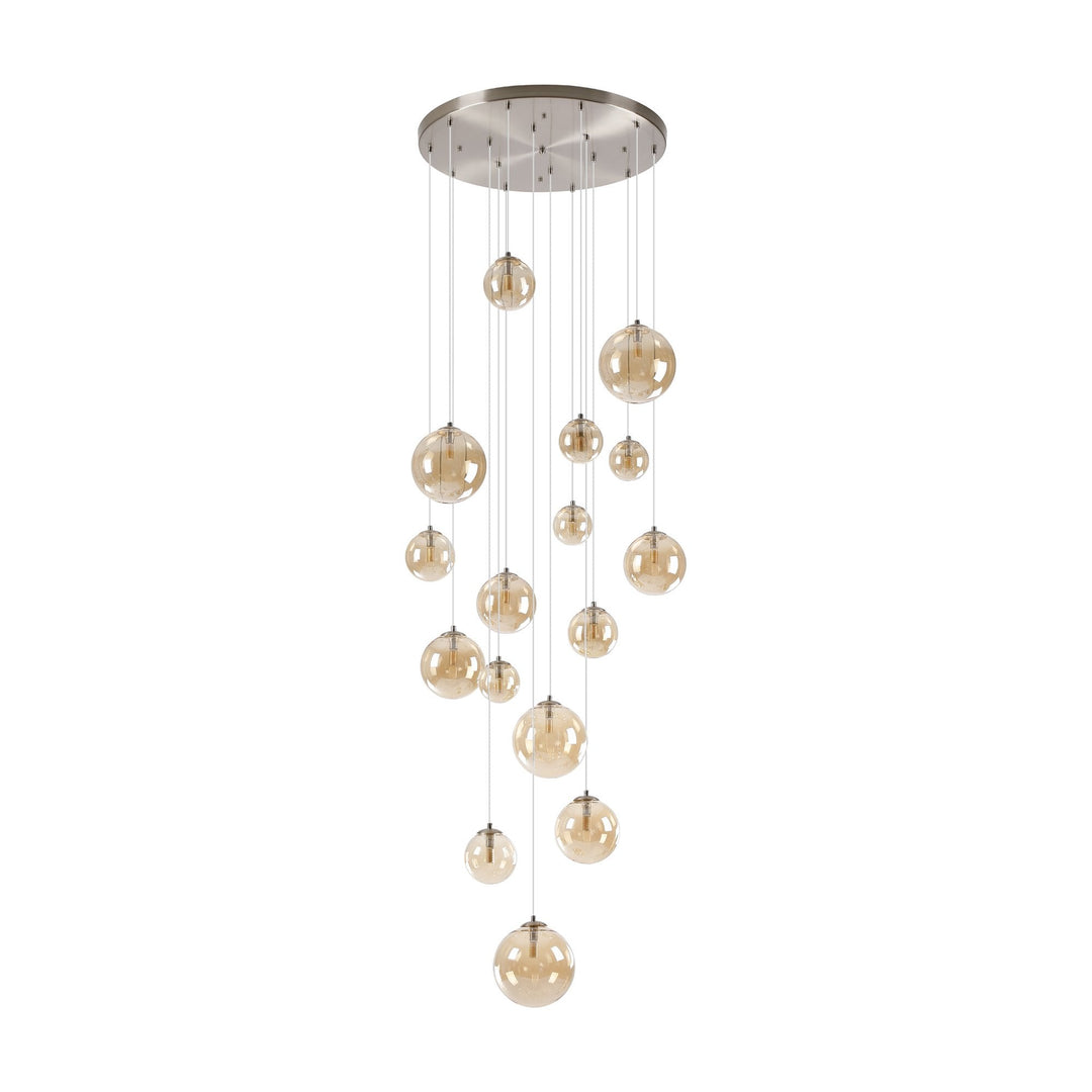 Nelson Lighting NL9061/AM9 Prague 16 Light Pendant Satin Nickel Amber Plated