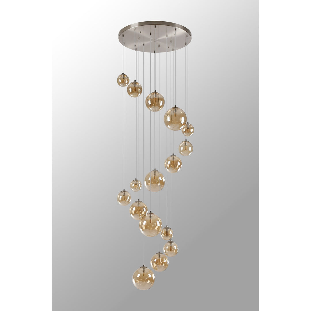 Nelson Lighting NL9061/AM9 Prague 16 Light Pendant Satin Nickel Amber Plated