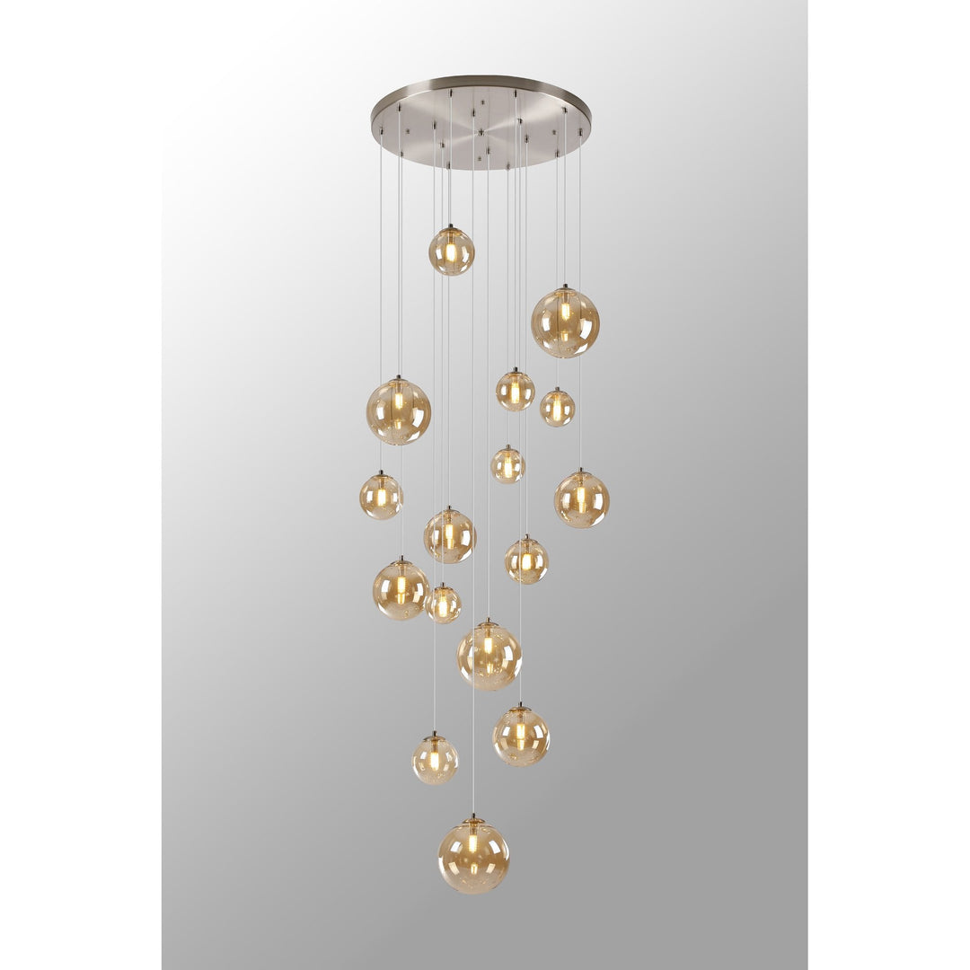 Nelson Lighting NL9061/AM9 Prague 16 Light Pendant Satin Nickel Amber Plated