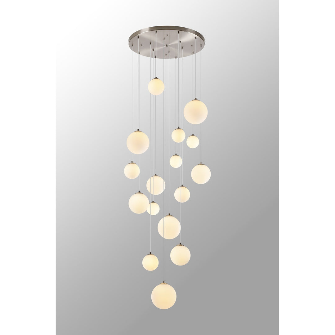 Nelson Lighting NL9061/OP9 Prague 16 Light Pendant Satin Nickel Opal