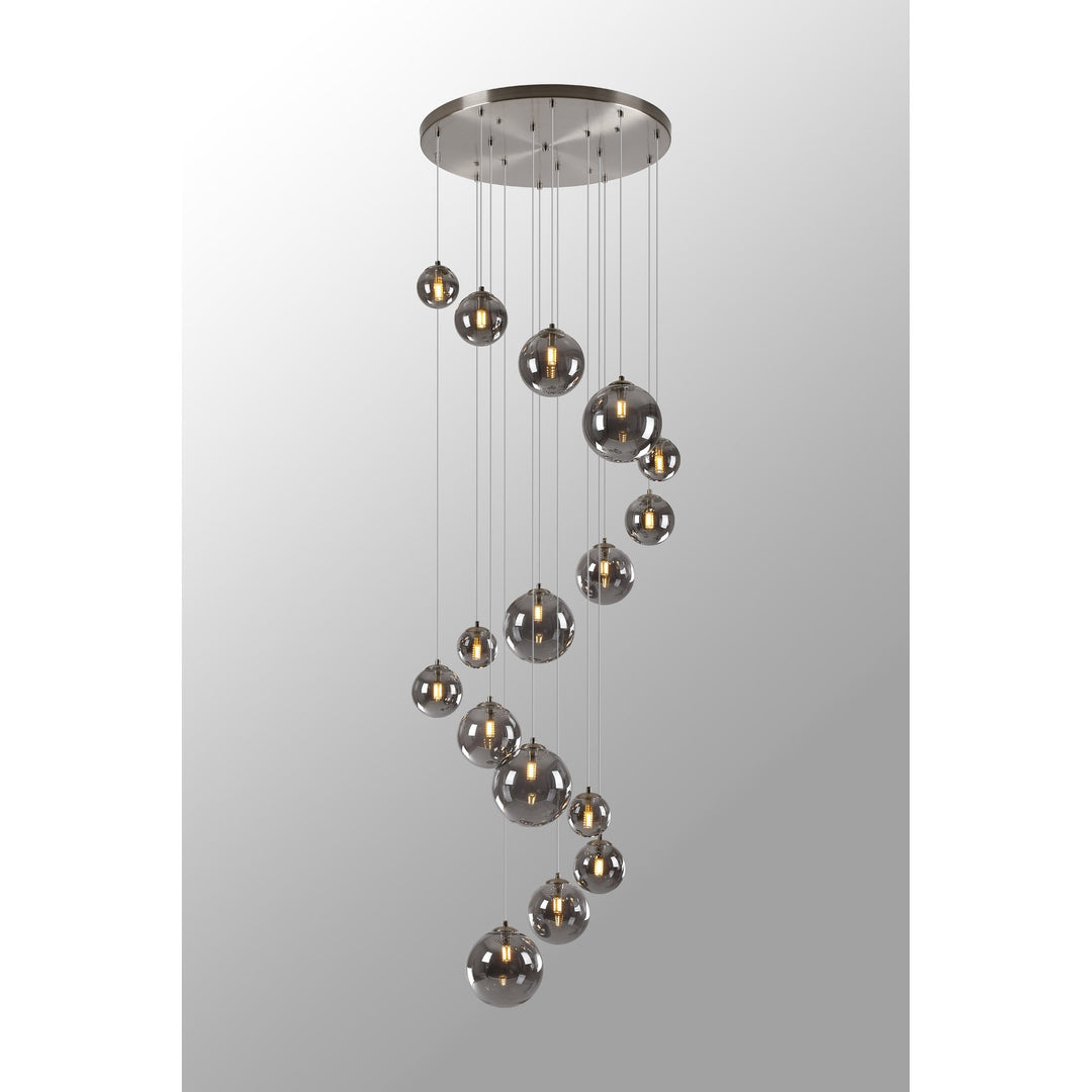 Nelson Lighting NL9061/SM9 Prague 16 Light Pendant Satin Nickel Smoke Plated