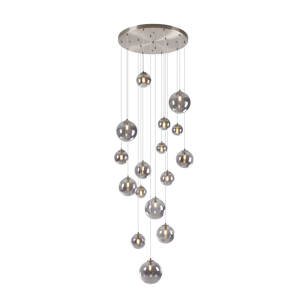 Nelson Lighting NL9061/SM9 Prague 16 Light Pendant Satin Nickel Smoke Plated