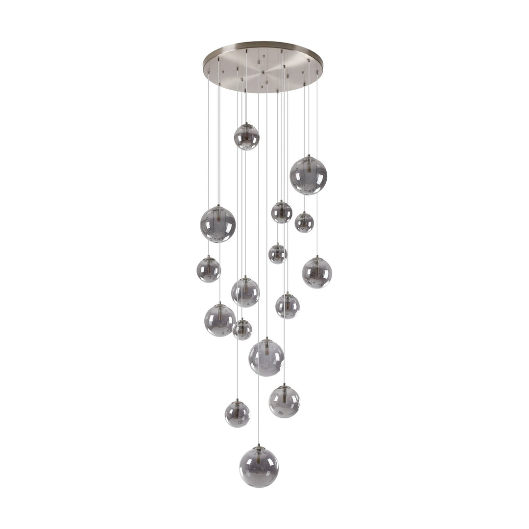 Nelson Lighting NL9061/SM9 Prague 16 Light Pendant Satin Nickel Smoke Plated