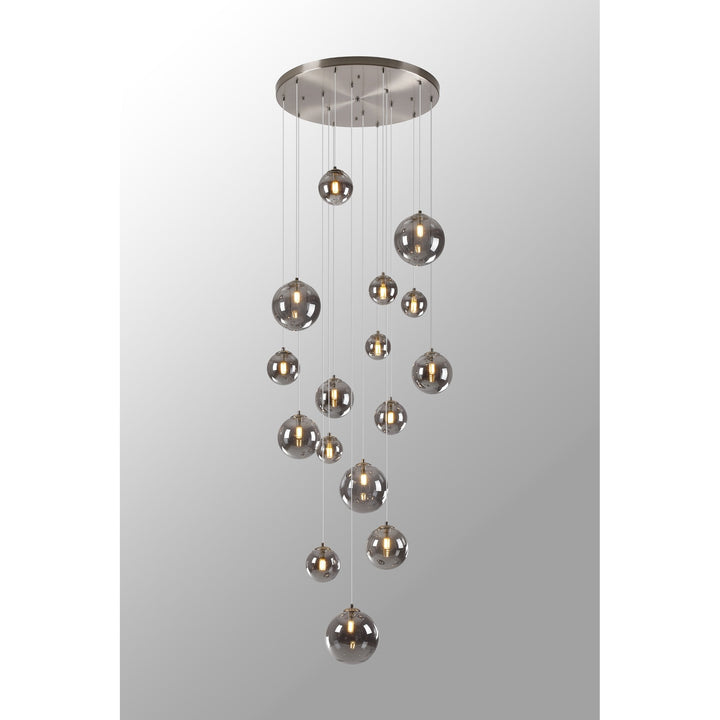 Nelson Lighting NL9061/SM9 Prague 16 Light Pendant Satin Nickel Smoke Plated