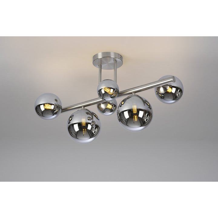 Nelson Lighting NL9062/CH9 Prague 6 Light Ceiling Light Satin Nickel Chrome Plated