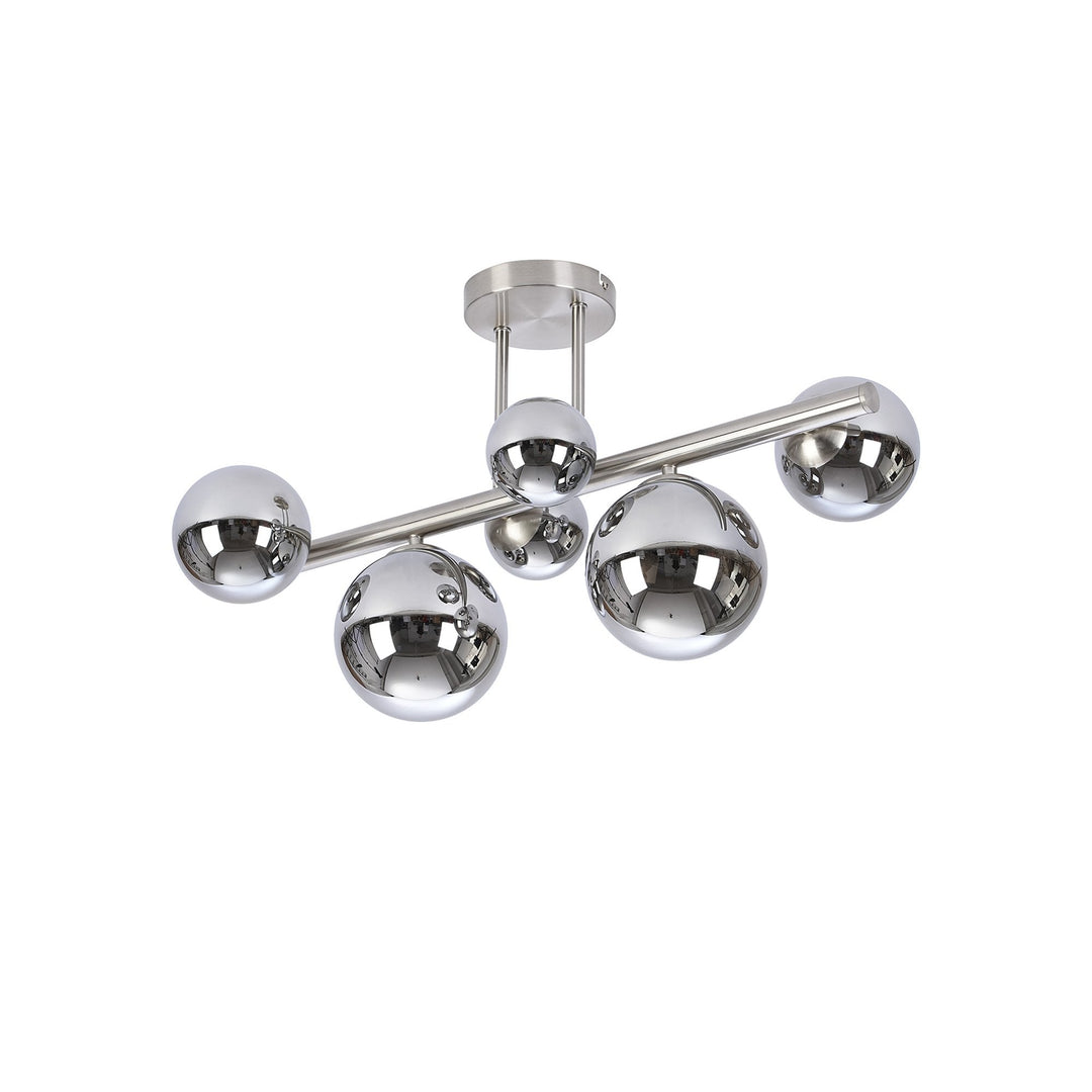 Nelson Lighting NL9062/CH9 Prague 6 Light Ceiling Light Satin Nickel Chrome Plated