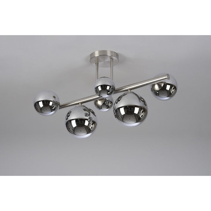 Nelson Lighting NL9062/CH9 Prague 6 Light Ceiling Light Satin Nickel Chrome Plated