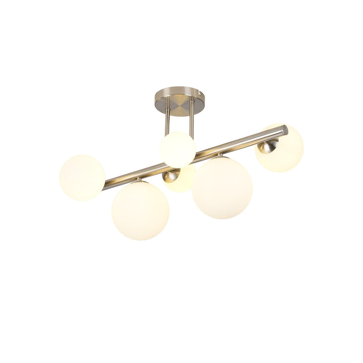 Nelson Lighting NL9062/OP9 Prague 6 Light Ceiling Light Satin Nickel Opal