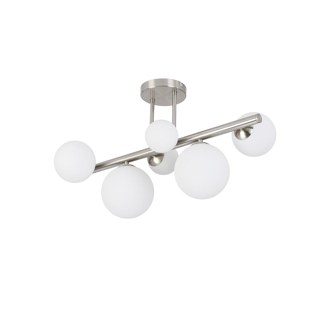 Nelson Lighting NL9062/OP9 Prague 6 Light Ceiling Light Satin Nickel Opal