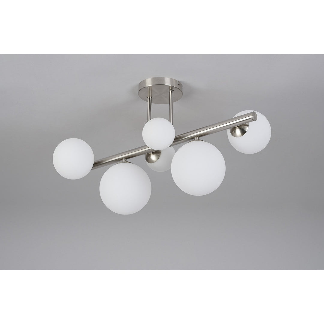 Nelson Lighting NL9062/OP9 Prague 6 Light Ceiling Light Satin Nickel Opal