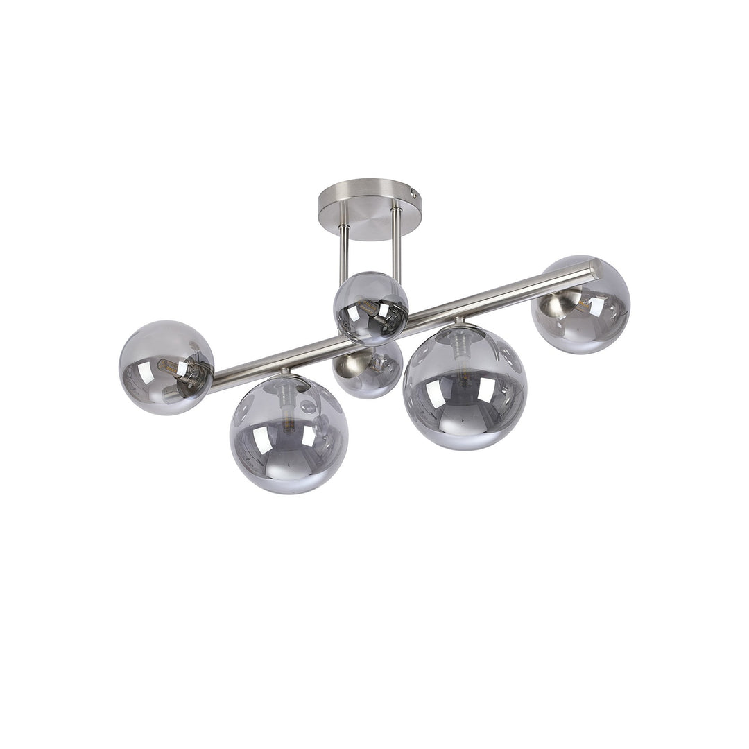 Nelson Lighting NL9062/SM9 Prague 6 Light Ceiling Light Satin Nickel Smoke Plated