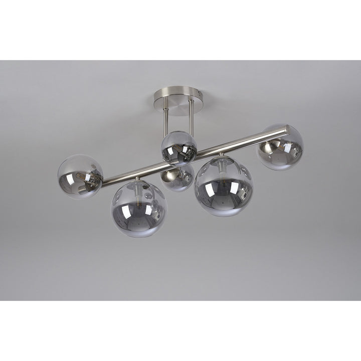 Nelson Lighting NL9062/SM9 Prague 6 Light Ceiling Light Satin Nickel Smoke Plated