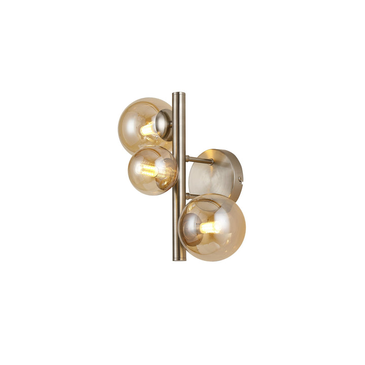 Nelson Lighting NL9063/AM9 Prague 3 Light Wall Light Satin Nickel Amber Plated