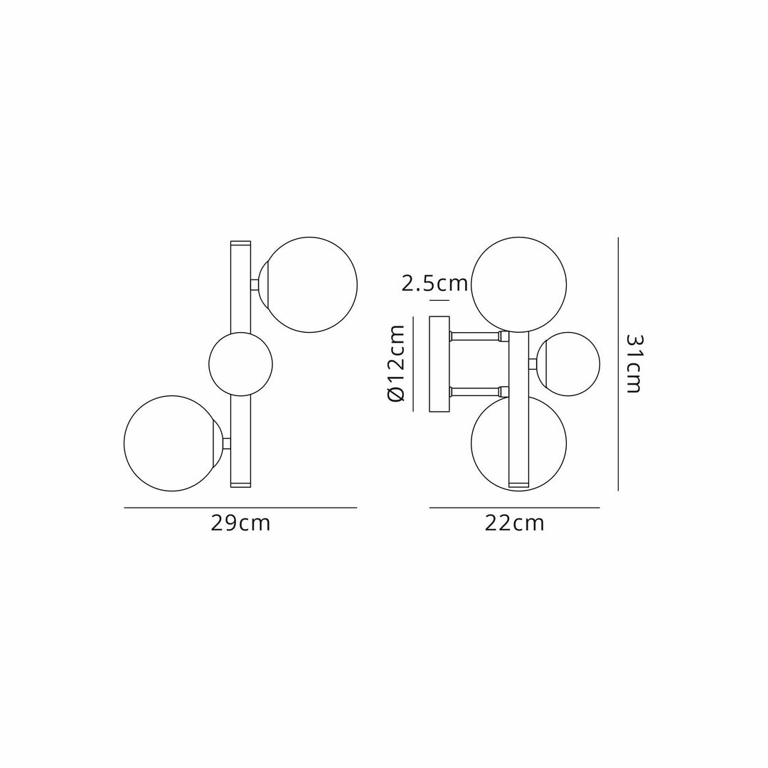 Nelson Lighting NL9063/AM9 Prague 3 Light Wall Light Satin Nickel Amber Plated