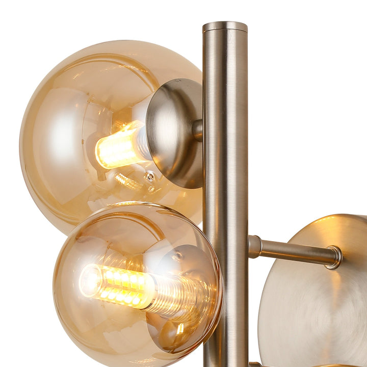 Nelson Lighting NL9063/AM9 Prague 3 Light Wall Light Satin Nickel Amber Plated