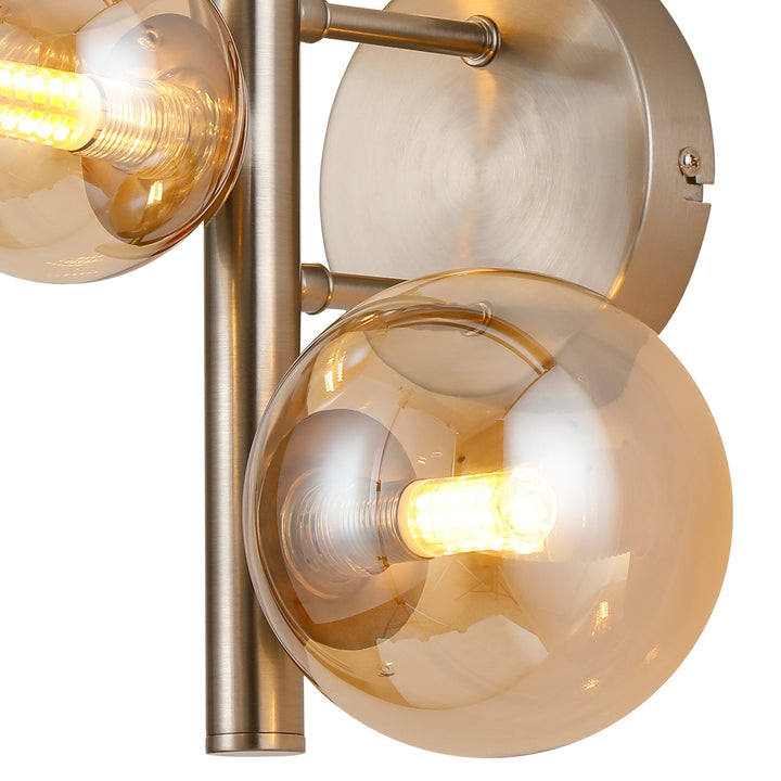 Nelson Lighting NL9063/AM9 Prague 3 Light Wall Light Satin Nickel Amber Plated