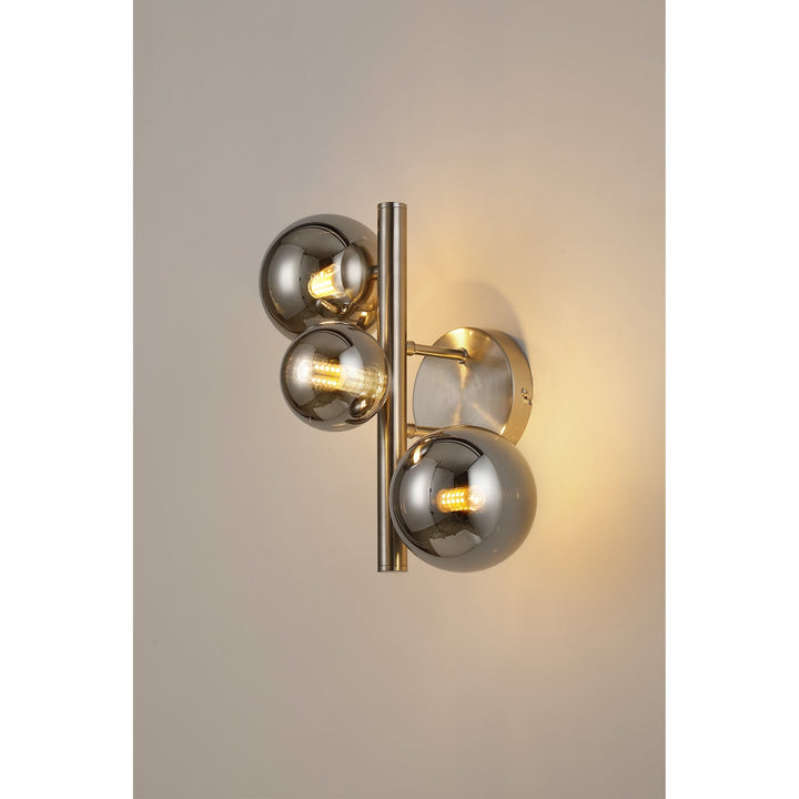 Nelson Lighting NL9063/CH9 Prague 3 Light Wall Light Satin Nickel Chrome Plated