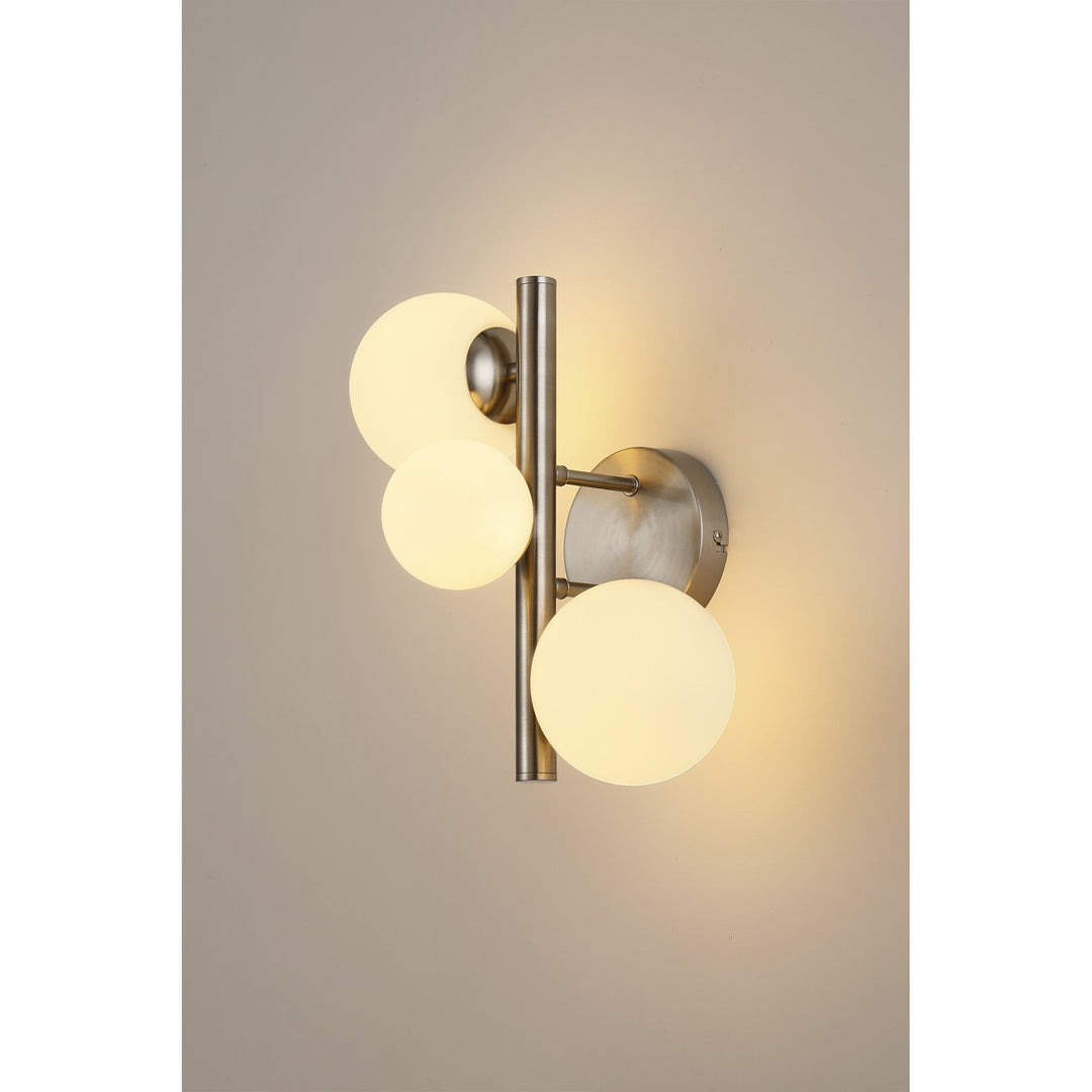 Nelson Lighting NL9063/OP9 Prague 3 Light Wall Light Satin Nickel Opal