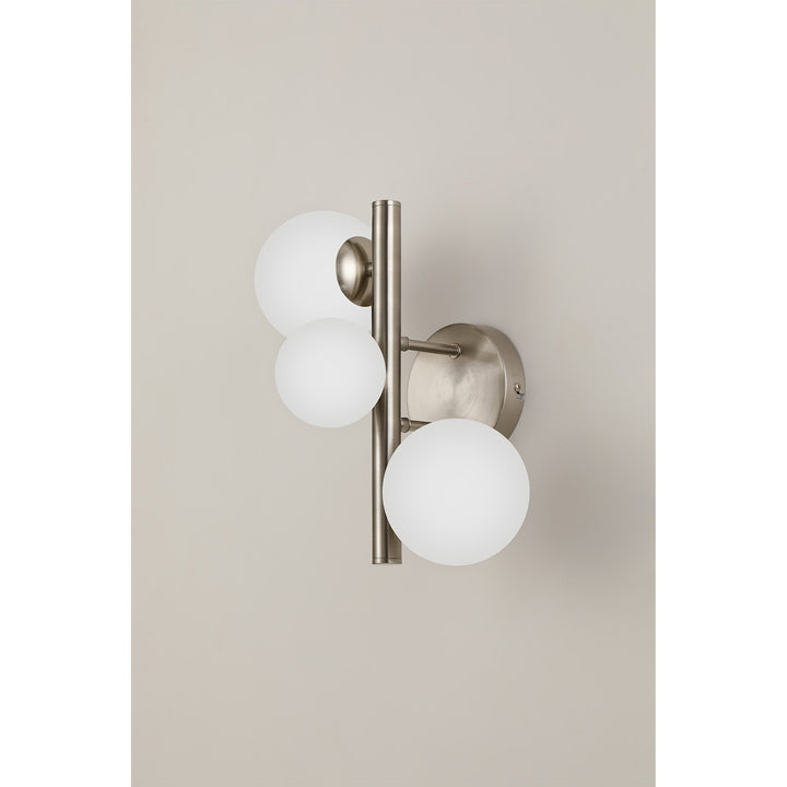 Nelson Lighting NL9063/OP9 Prague 3 Light Wall Light Satin Nickel Opal