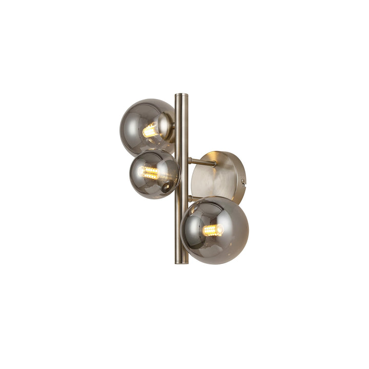 Nelson Lighting NL9063/SM9 Prague 3 Light Wall Light Satin Nickel Smoke Plated