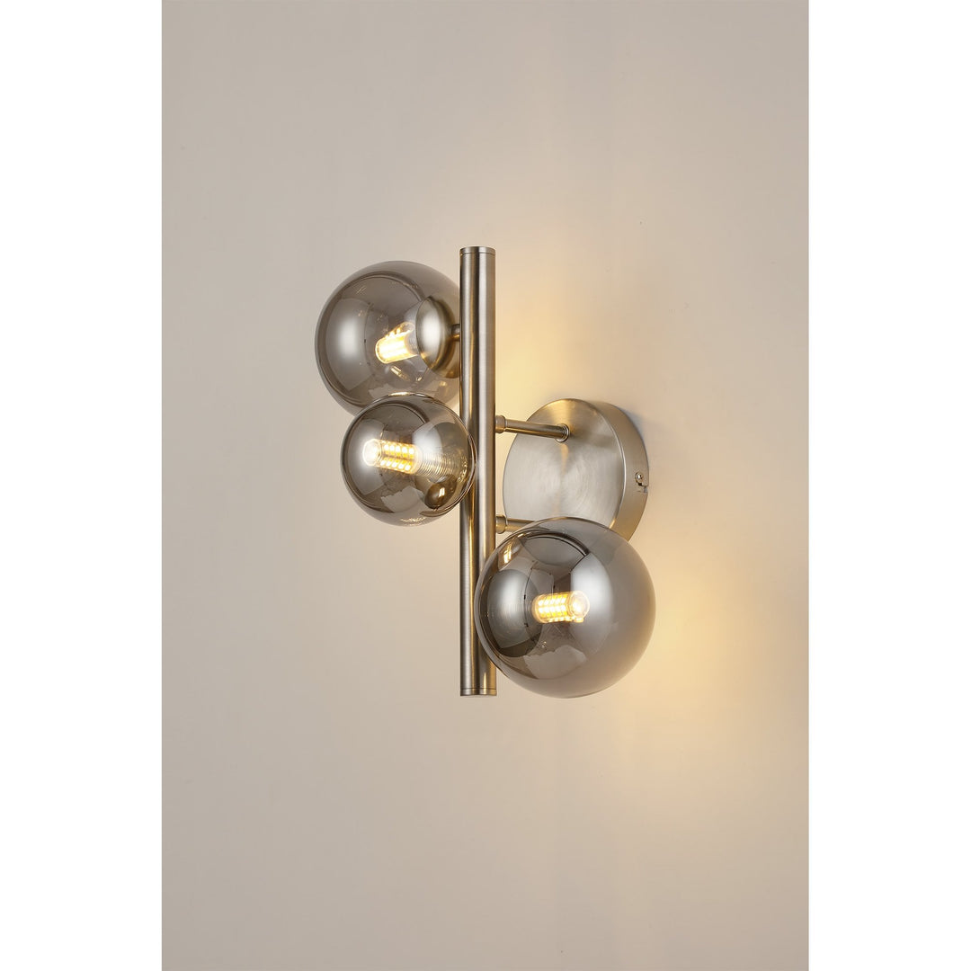 Nelson Lighting NL9063/SM9 Prague 3 Light Wall Light Satin Nickel Smoke Plated