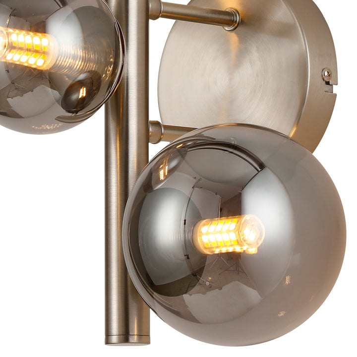 Nelson Lighting NL9063/SM9 Prague 3 Light Wall Light Satin Nickel Smoke Plated