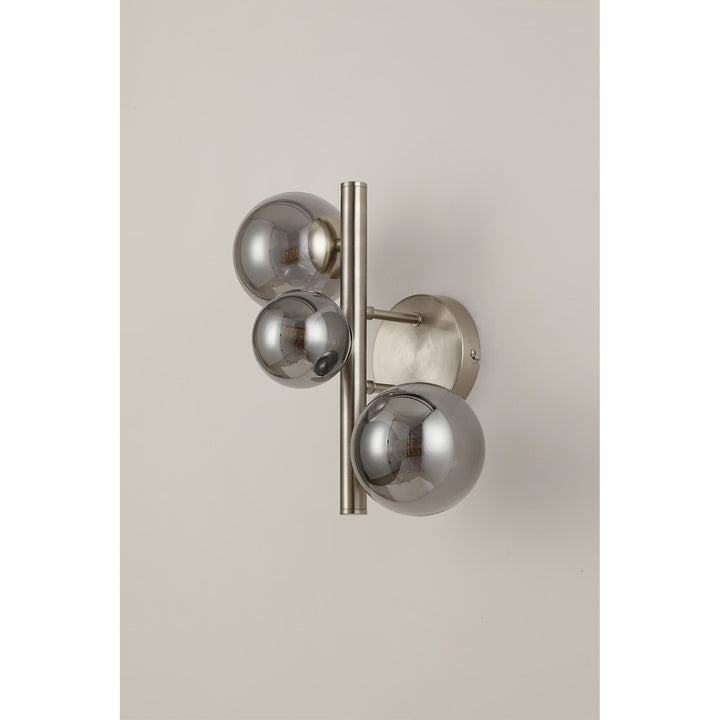 Nelson Lighting NL9063/SM9 Prague 3 Light Wall Light Satin Nickel Smoke Plated