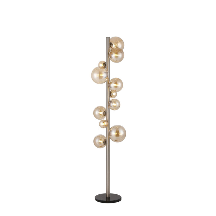 Nelson Lighting NL9066/AM9 Prague 11 Light Floor Lamp Satin Nickel Amber Plated