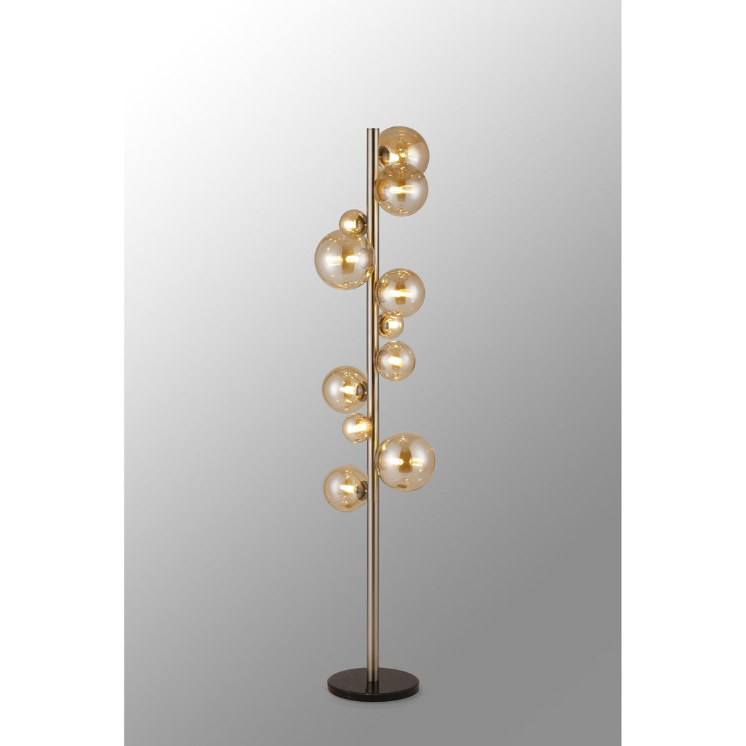 Nelson Lighting NL9066/AM9 Prague 11 Light Floor Lamp Satin Nickel Amber Plated