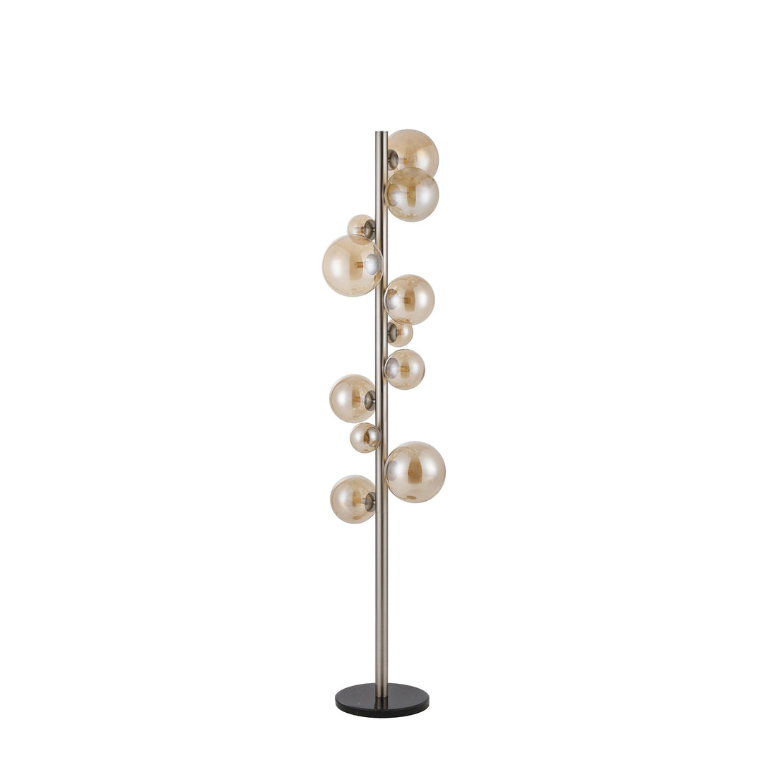 Nelson Lighting NL9066/AM9 Prague 11 Light Floor Lamp Satin Nickel Amber Plated