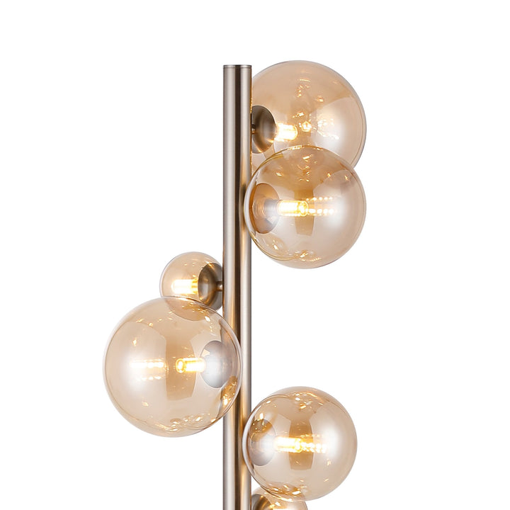 Nelson Lighting NL9066/AM9 Prague 11 Light Floor Lamp Satin Nickel Amber Plated